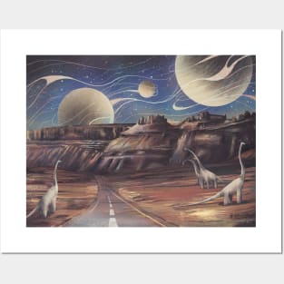 Dinosaurs in the Space Desert Posters and Art
